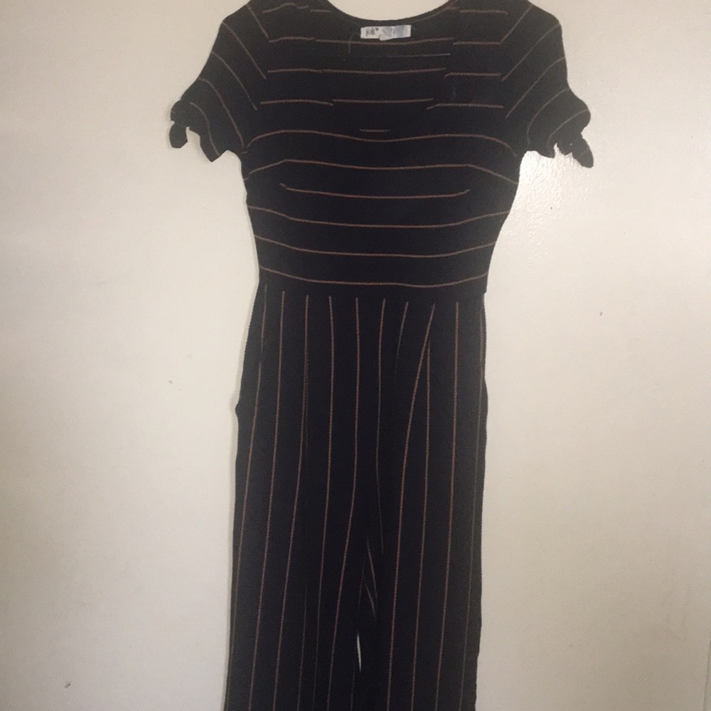 blue with gold stripped jumpsuit
